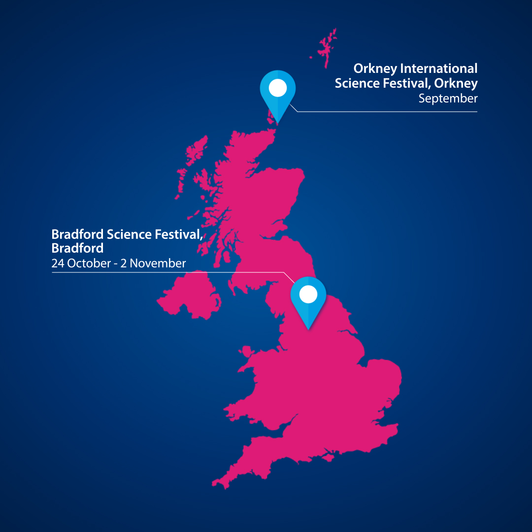Map of UK, highlighting upcoming outreach tour dates