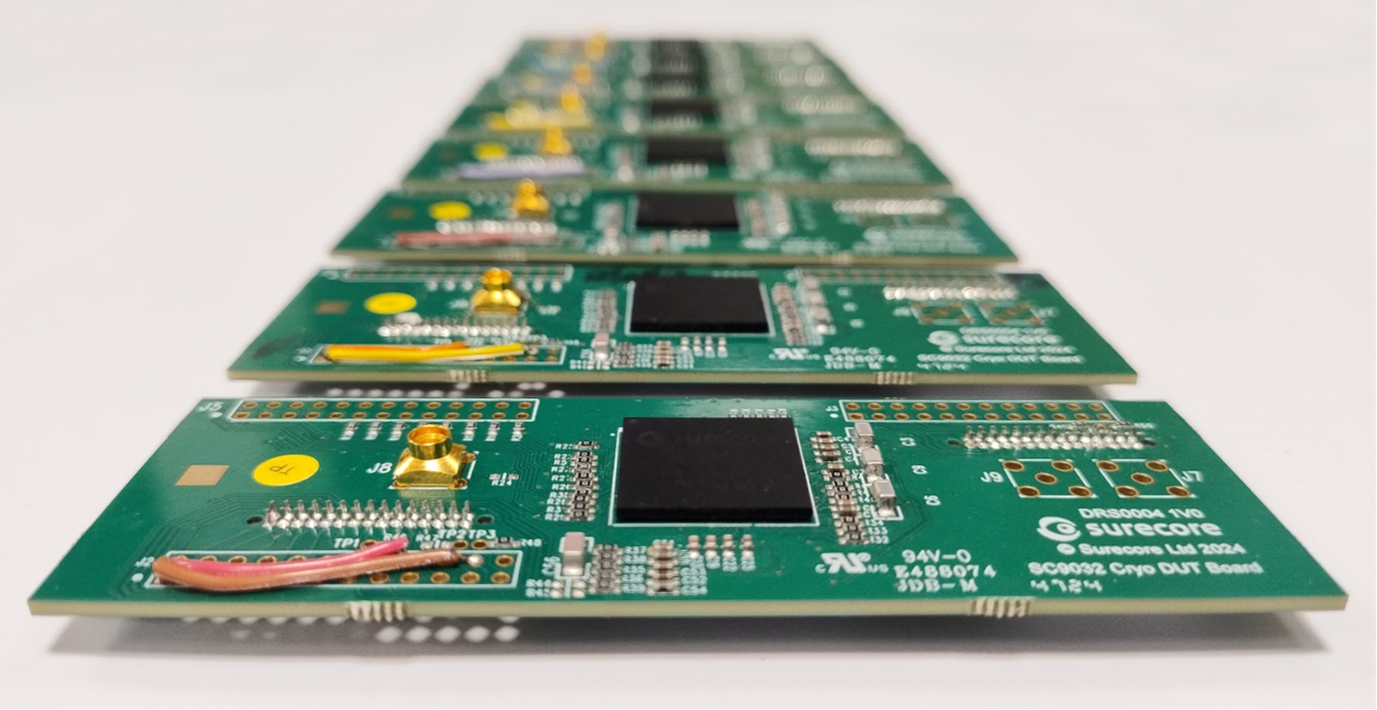 Surecore digital memory chip mounted on circuit boards ready for low temperature testing.