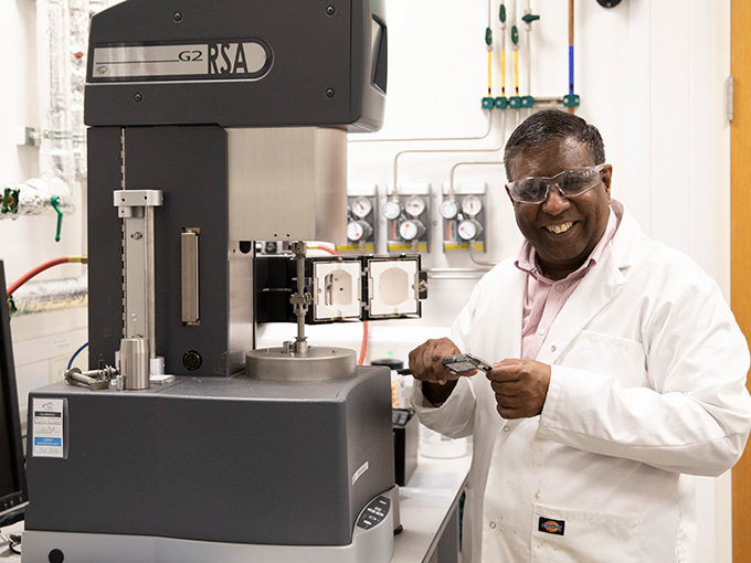 Sam Gnaniah working in the Advanced Engineering Materials lab
